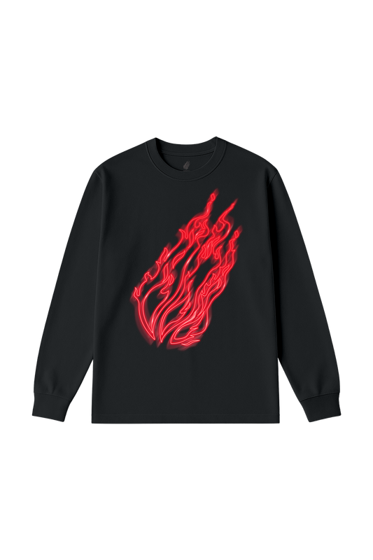 Neon Flame Long Sleeve Tee - Black